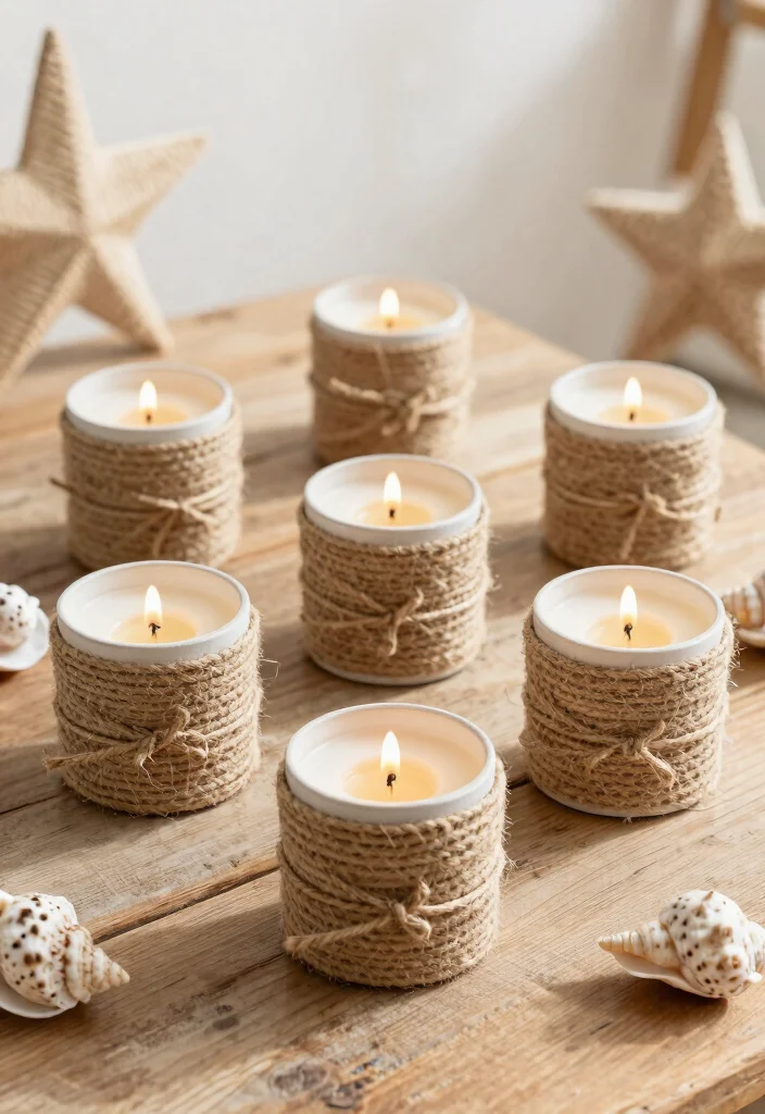 15 Seashell Candle Holder Ideas That Bring the Beach Indoors - 8. Nautical Rope Wrapped Holders 1