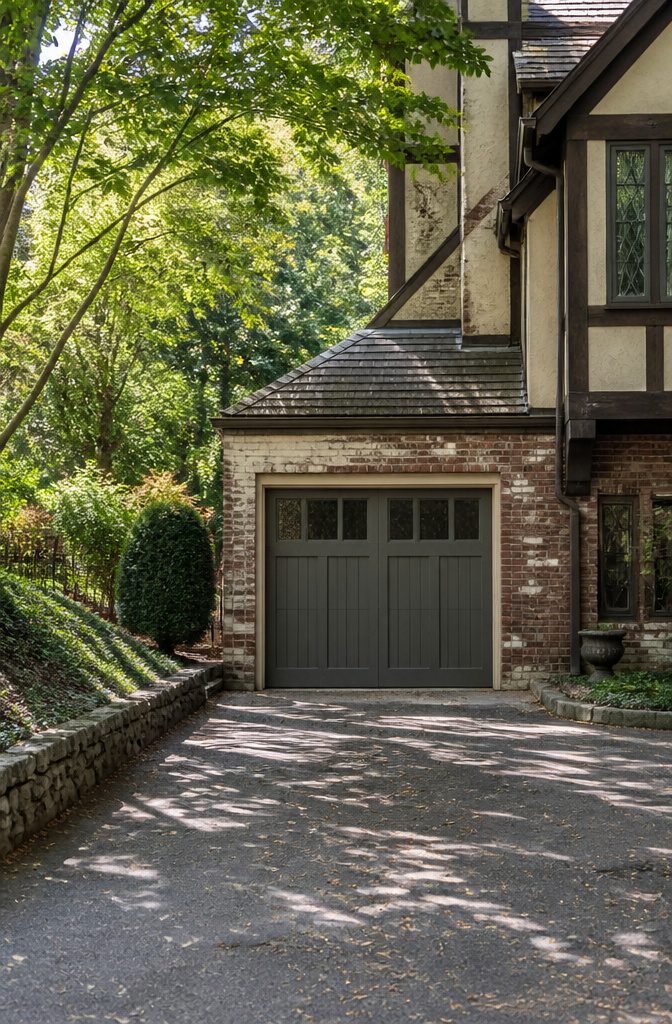 A garage opening showing irregular framing and low header.